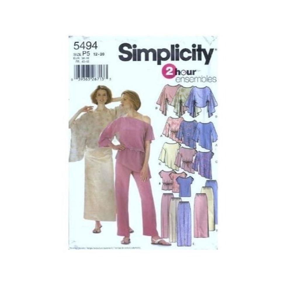 Simplicity 5494 Sewing Pattern For Misses 2-Hour Size 12-20 Tops Pants Skirts